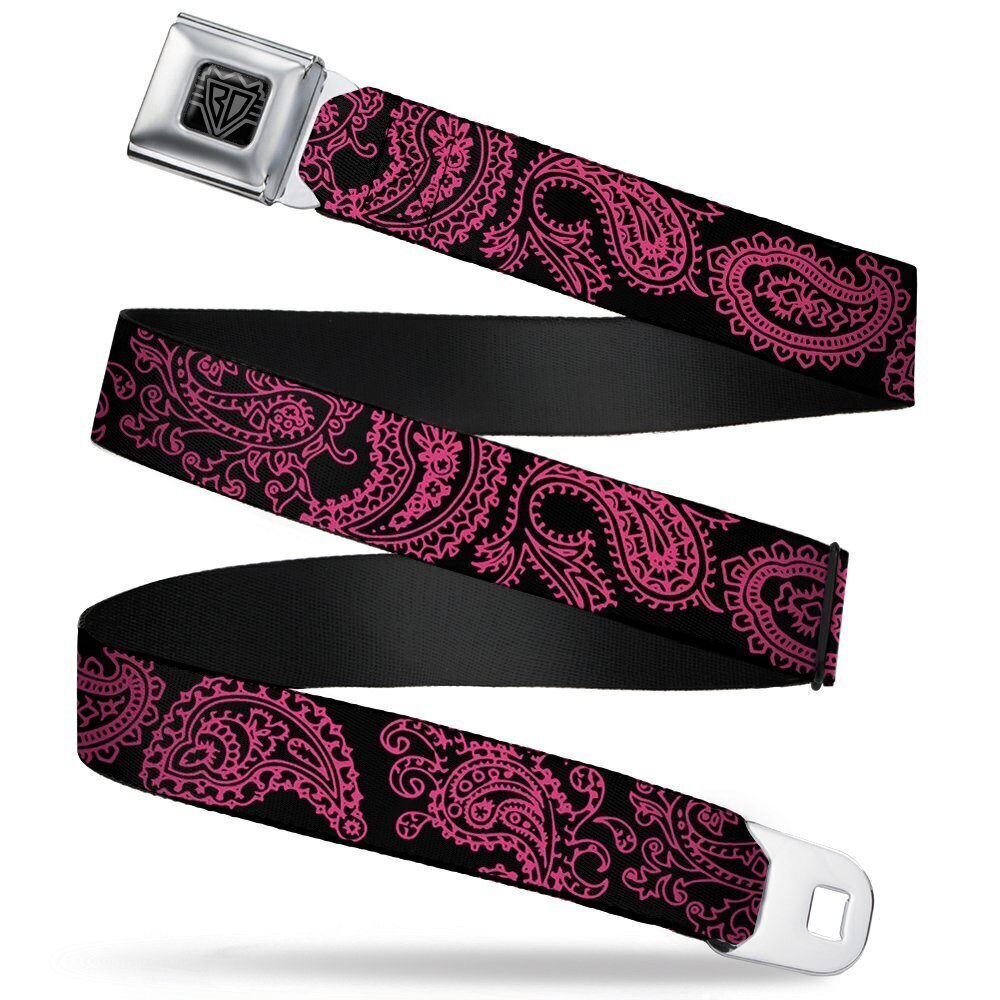 4205 Seatbelt Belt - Paisley Black/Neon Pink - 1.0" Wide - 20-36 Inches in